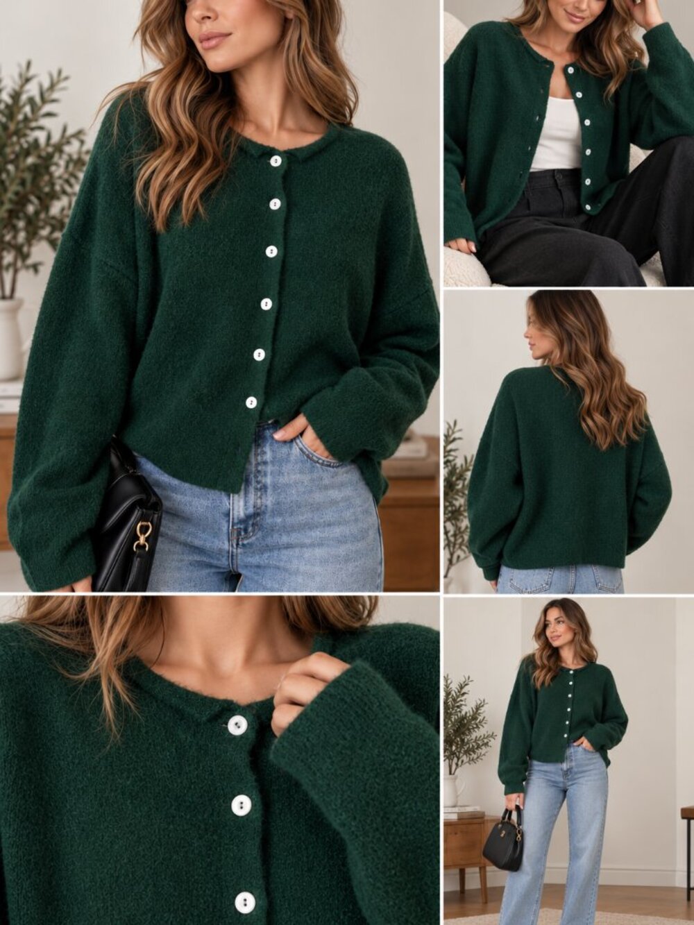Things Between Fuzzy Green Button Front Cardigan Sweater Size L NWT